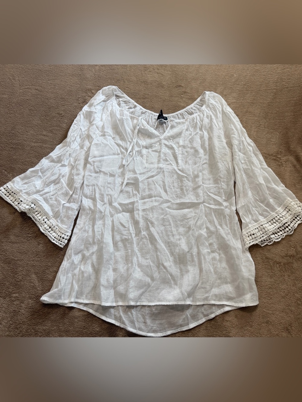 White Lightweight Peasant Tunic Top